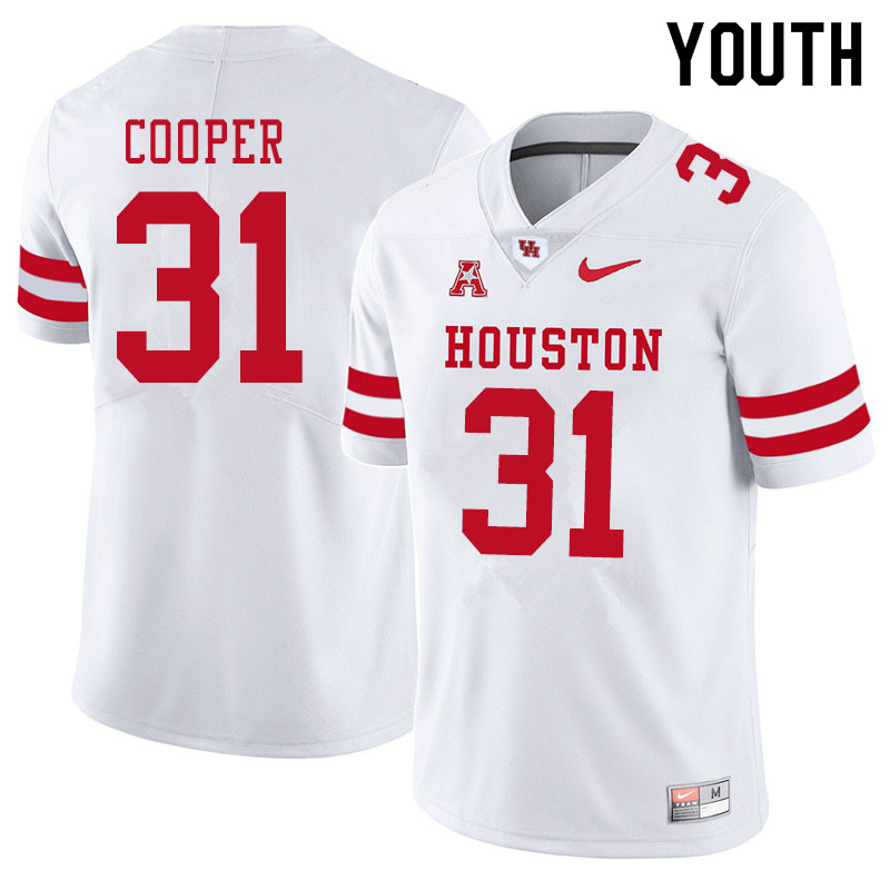 Youth #31 Jordan Cooper Houston Cougars College Football Jerseys Sale-White - Click Image to Close